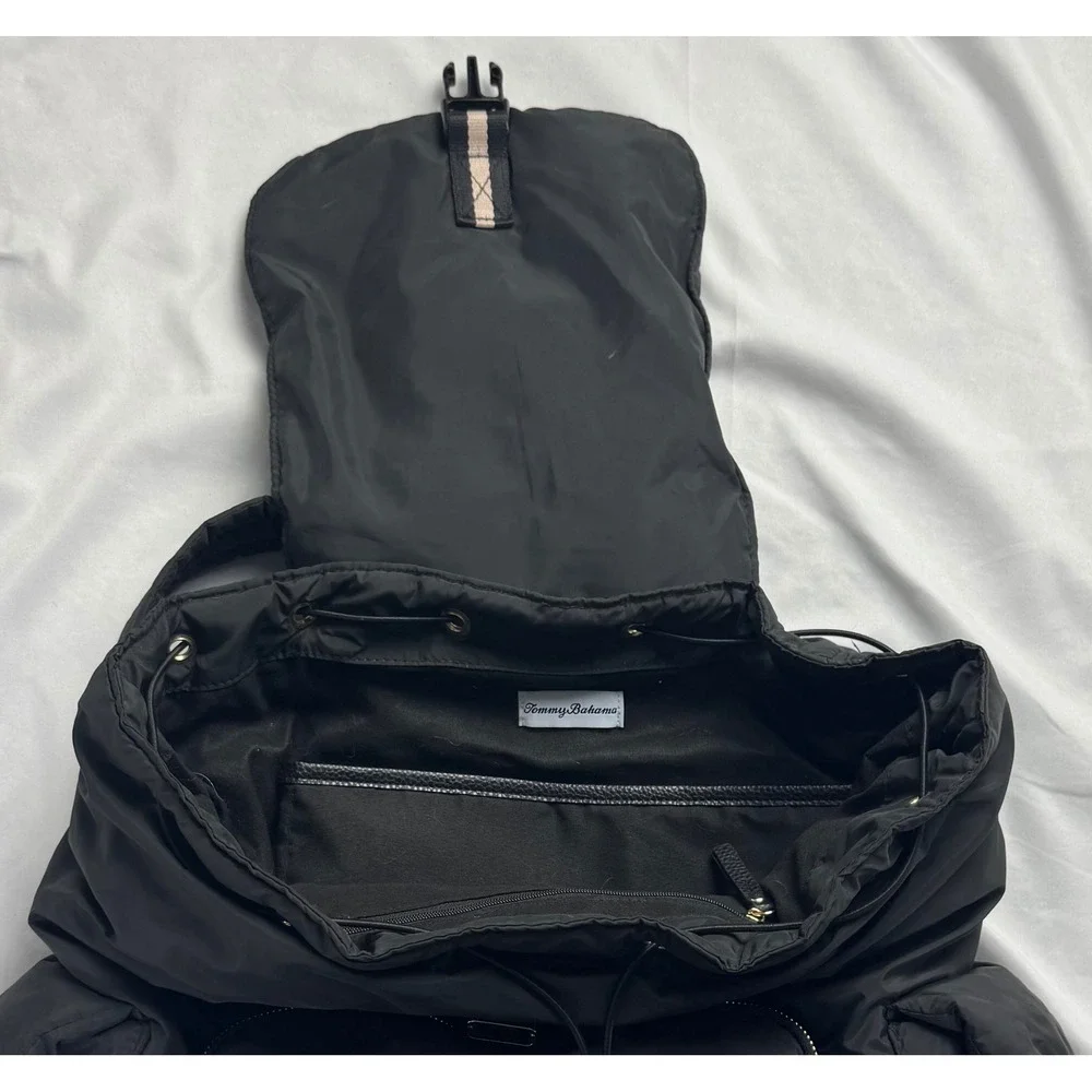 Tommy Bahama Black Nylon Puffer Backpack Gold Buckle‎ Quilted Travel Bag
